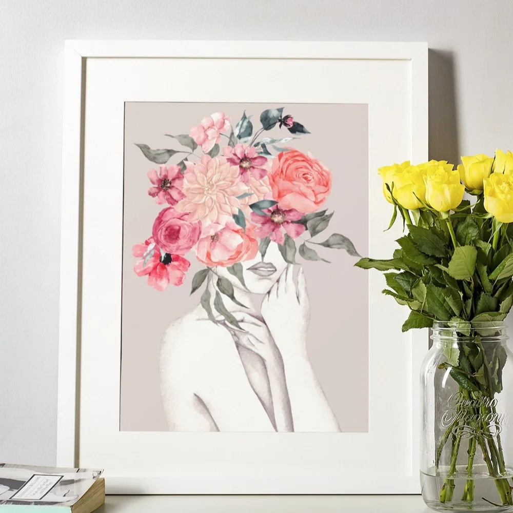Watercolor Floral Woman Portrait Wall Art Illustration Print Poster Unframed - Picture 9 of 17